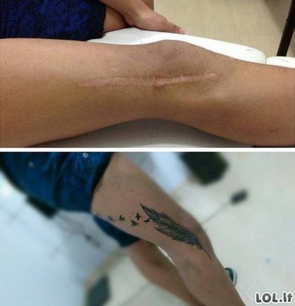 Tatuiruotės, padėjusios paslėpti bjaurius randus