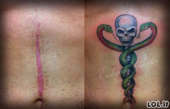 Tatuiruotės, padėjusios paslėpti bjaurius randus
