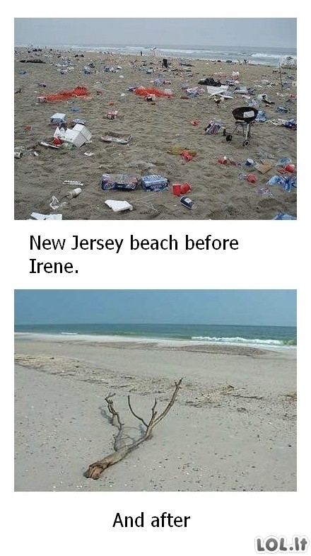 Niu Džersio paplūdimys prieš ir po Irenos