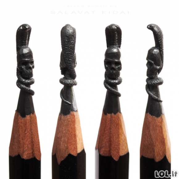 Miniatiūrinės skulptūros ant pieštuko galiuko