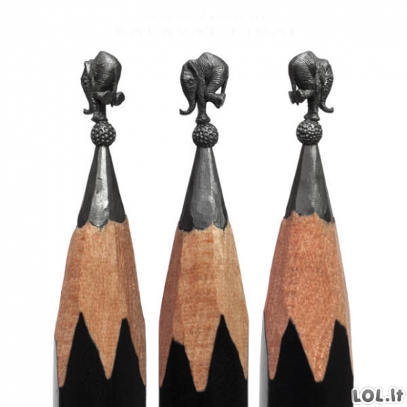 Miniatiūrinės skulptūros ant pieštuko galiuko