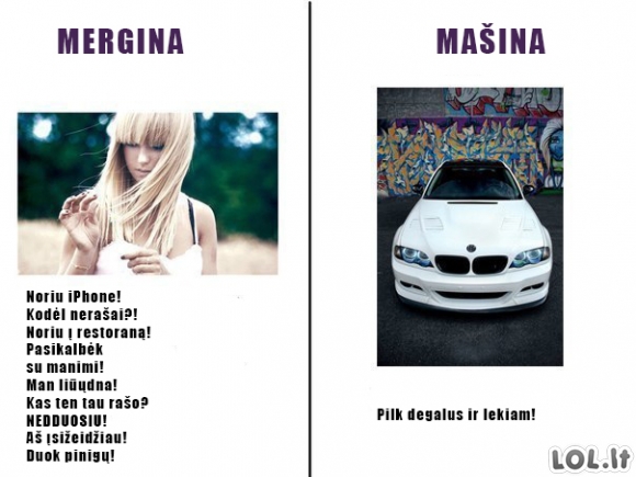 Mergina vs mašina