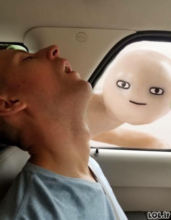 Miegantis vaikinas automobilyje tapo fotošopo iššūkiu