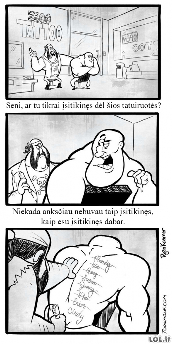Bičas tatuiruojasi merginos vardą