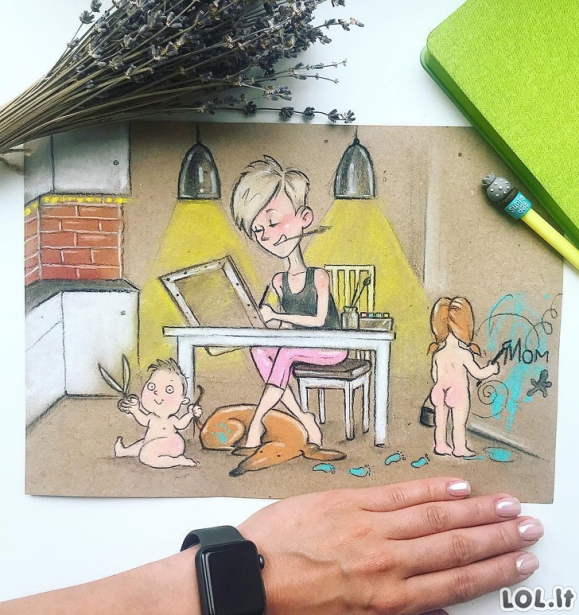 Moteris nupiešė savo gyvenimo kasdienybę su vaikais