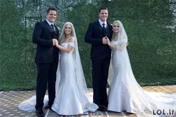 Identiški dvyniai broliai susituokė su identiškomis seserimis dvynėmis