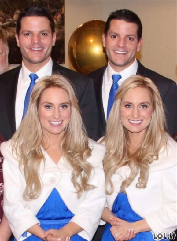 Identiški dvyniai broliai susituokė su identiškomis seserimis dvynėmis (14 nuotraukų)