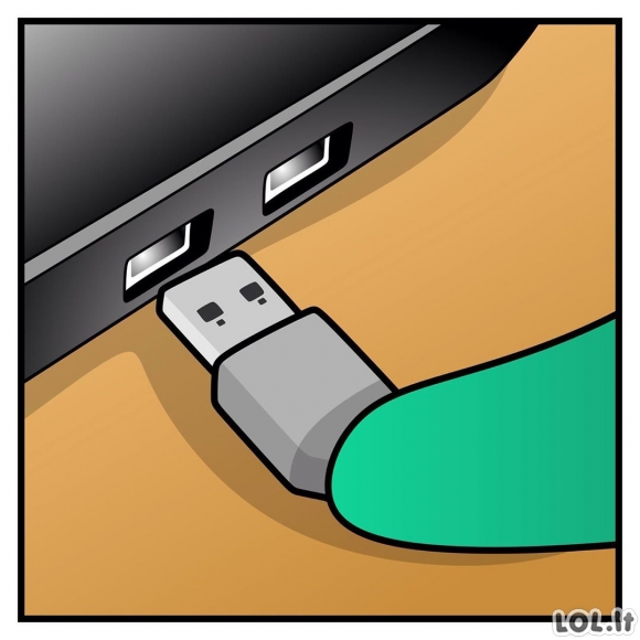 Kai pasiseka įdėti USB iš pirmo karto