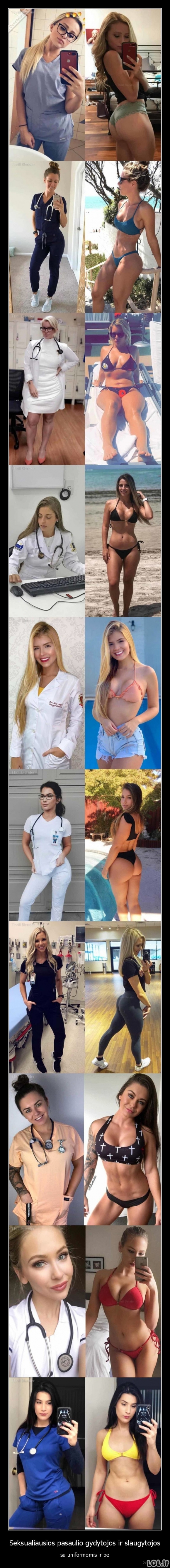 Seksualiausios pasaulio gydytojos ir slaugytojos su uniformomis ir be