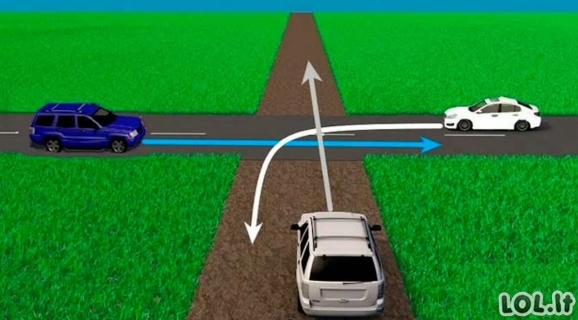Ar žinote, kokia tvarka turėtų važiuoti automobiliai šioje sankryžoje? BLOGAS TEKSTAS
