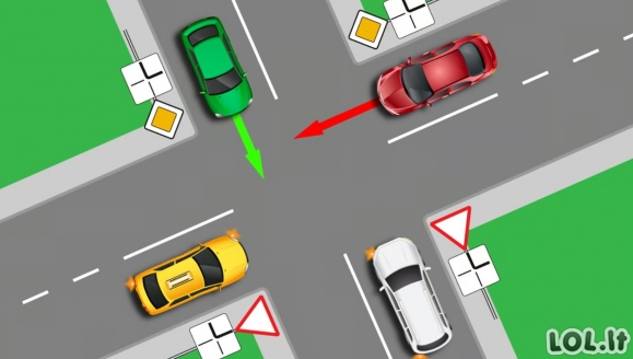 KET testas: kam turi duoti kelią geltonas automobilis šioje sankryžoje?