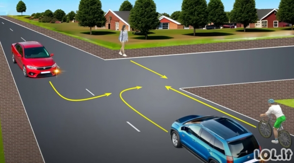 KET testas: ar raudonas automobilis turi duoti kelią sankryžoje?