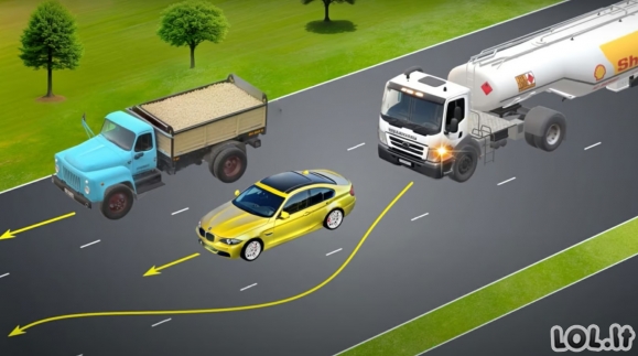 KET testas: ar benzinvežio vairuotojui leidžiama lenkti šioje situacijoje?