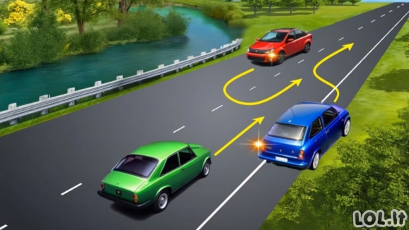 KET testas: kaip automobiliai turi prasilenkti tiesioje kelio atkarpoje?