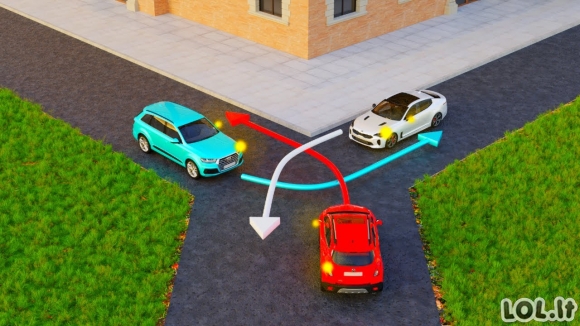 KET testas: kuris automobilis važiuos pirmas, kai visi nori sukti į kairę?