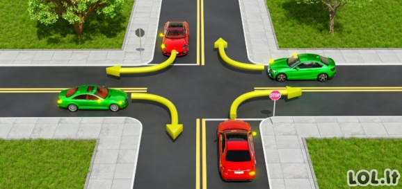 Kuris automobilis važiuos pirmas? 73 % atsako neteisingai!